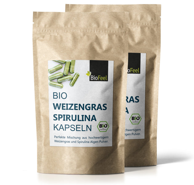Bio Weizengras / Spirulina Mix Kapseln, 360 Stk., 500mg, 2er Pack